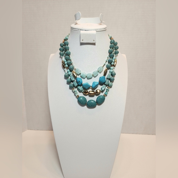 Bocar Goldtone and Faux Turquoise Multi-layered 4 Strand Necklace - Picture 2 of 12